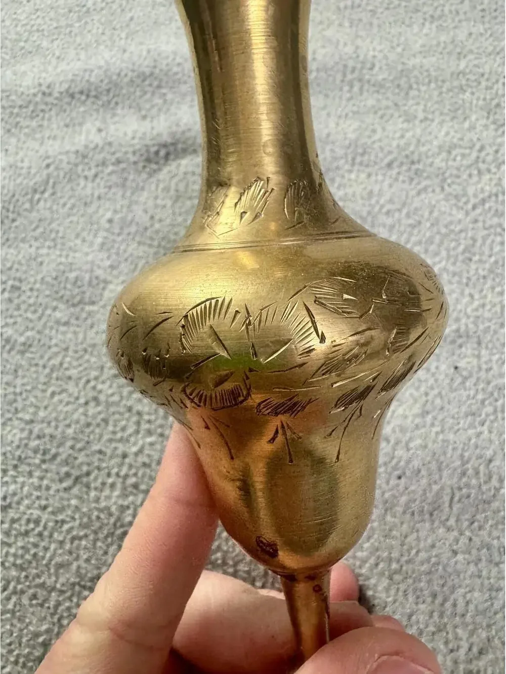 vintage etched brass bud vase floral engraving small‎ decor 8in